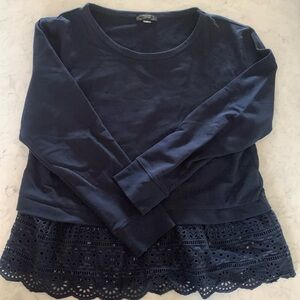 J. Crew Navy Blue Sweatshirt with Eyelet Trim - size M